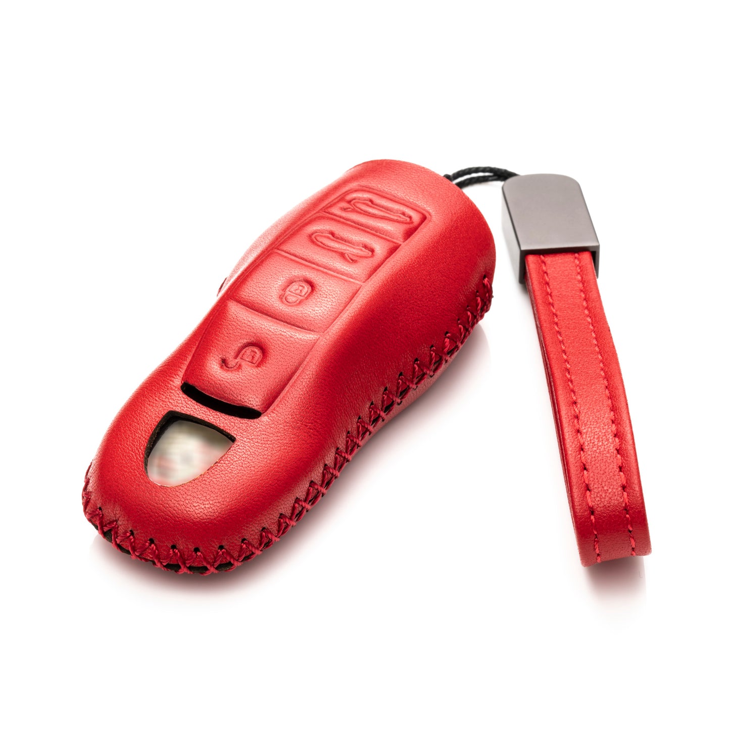Vitodeco Genuine Leather Smart Key Fob Case with Leather Key Strap Compatible for Porsche 911, Cayenne, Macan, Panamera, Cayman, Boxster (2010 - 2022 Models), 4-Button