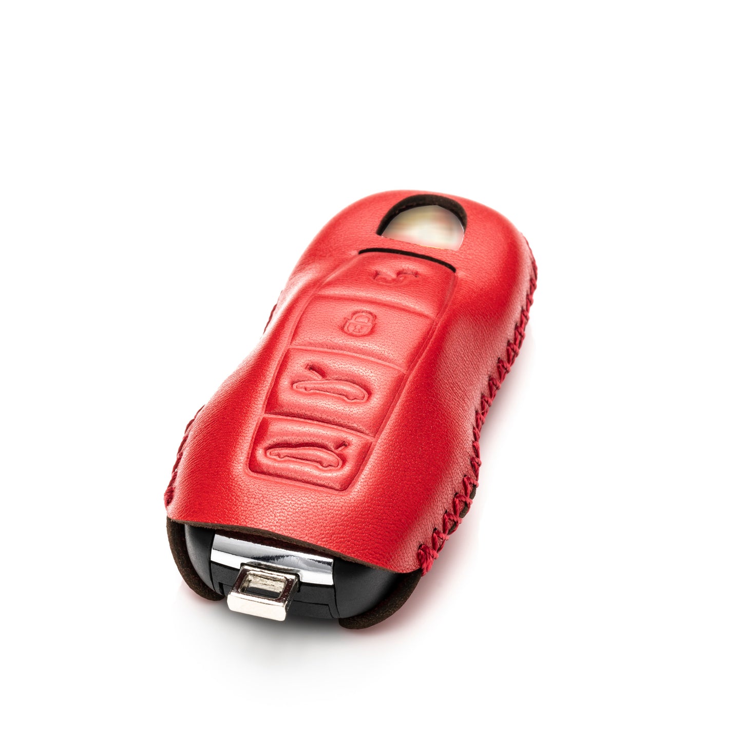 Vitodeco Genuine Leather Smart Key Fob Case with Leather Key Strap Compatible for Porsche 911, Cayenne, Macan, Panamera, Cayman, Boxster (2010 - 2022 Models), 4-Button