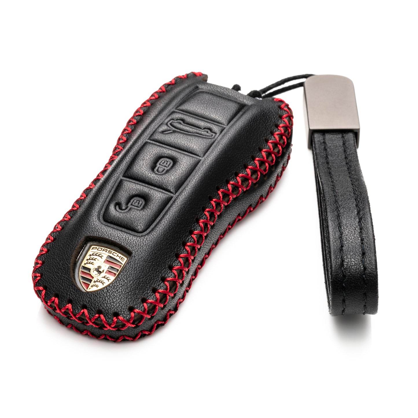 Vitodeco Genuine Leather Smart Key Fob Case Cover Protector with Leather Key Strap Compatible for 2020 - 2025 Porsche Cayenne, Macan, Panamera, 718, 911