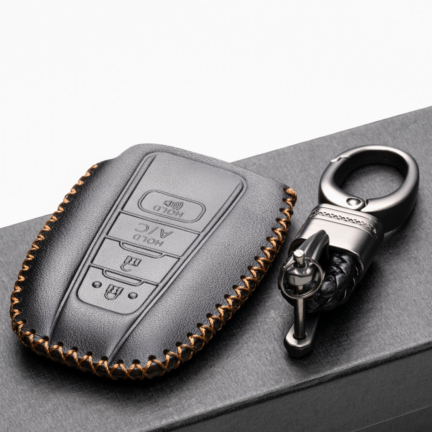 Vitodeco 4-Button Genuine Leather Smart Key Fob Case Cover Compatible with Toyota Prius Prime 2017 - 2024