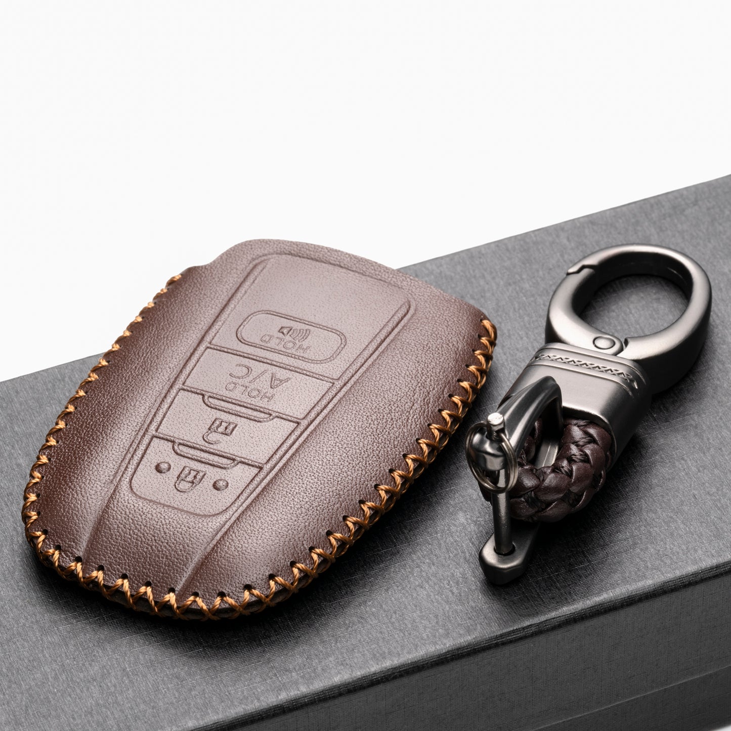 Vitodeco Leather Key Fob Case Compatible for Toyota Prius Prime 2017-2024, 4-Button