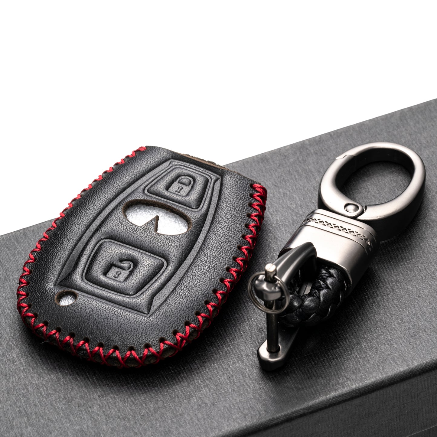 Vitodeco 3-Button Genuine Leather Smart Key Fob Case Cover Protector Compatible for 2017 - 2018 Infiniti QX30