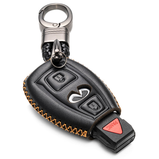 Vitodeco 3-Button Genuine Leather Smart Key Fob Case Cover Protector Compatible for 2017 - 2018 Infiniti QX30