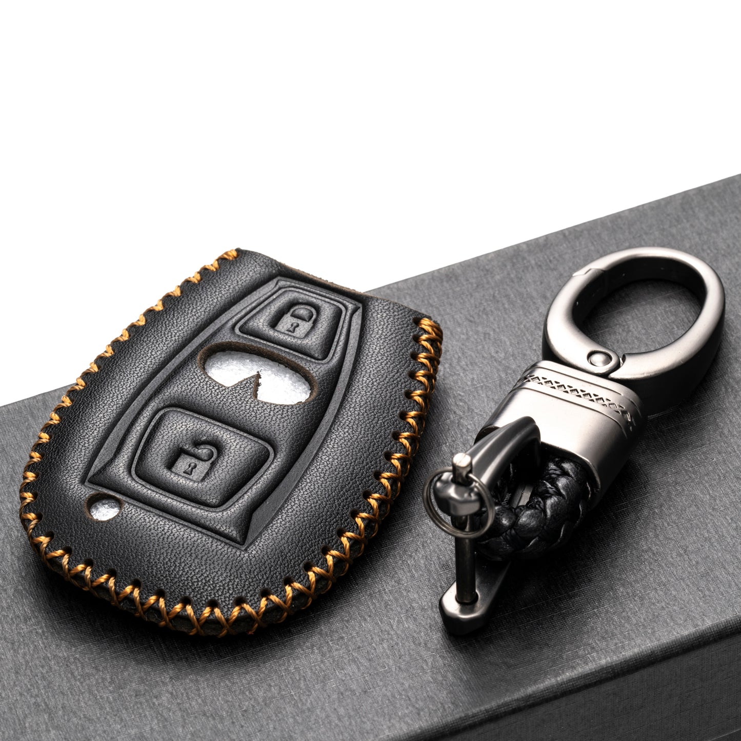 Vitodeco 3-Button Genuine Leather Smart Key Fob Case Cover Protector Compatible for 2017 - 2018 Infiniti QX30