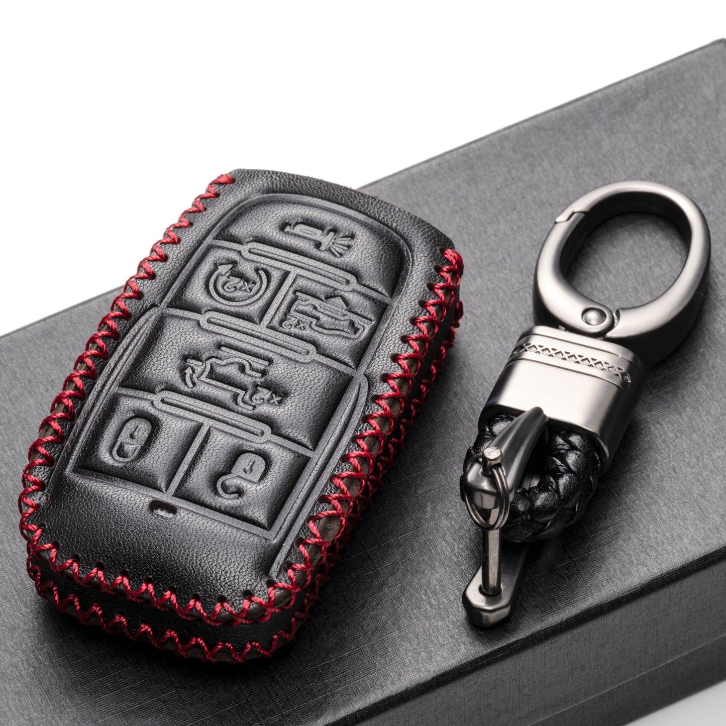 Vitodeco 6-Button Genuine Leather Smart Key Fob Case Cover Protector Compatible with RAM 1500, RAM 2500, RAM 3500 2019 - 2024