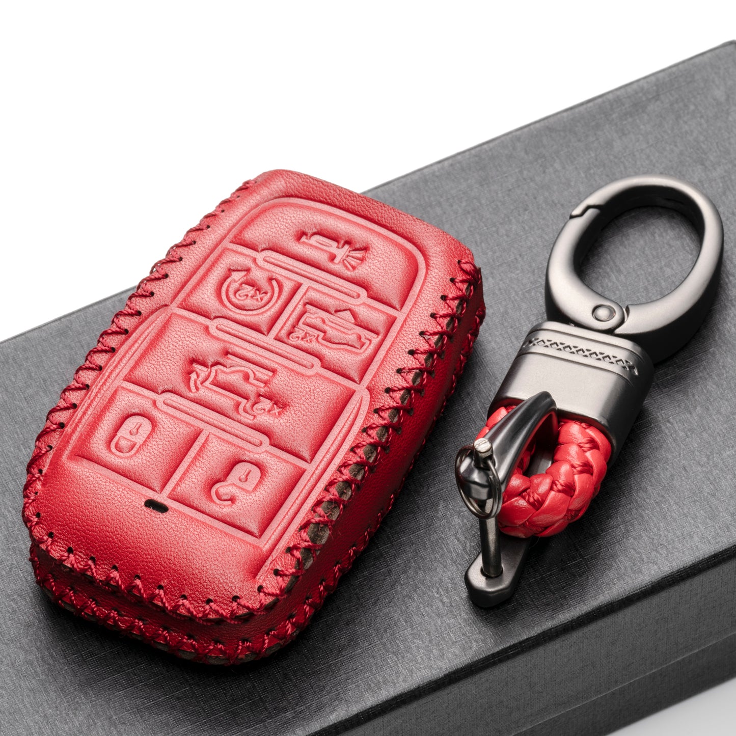 Vitodeco 6-Button Genuine Leather Smart Key Fob Case Cover Protector Compatible with RAM 1500, RAM 2500, RAM 3500 2019 - 2024