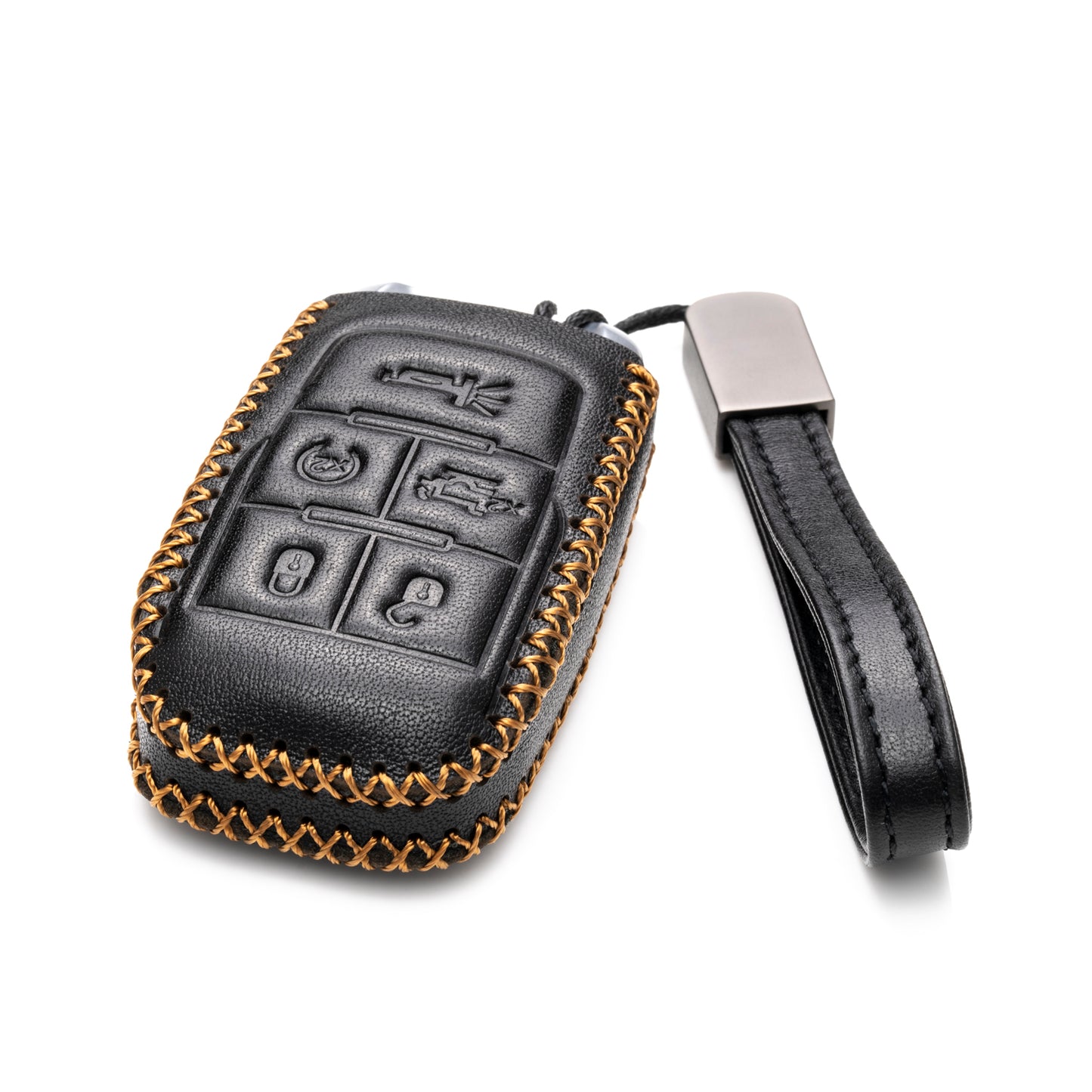 Vitodeco 5-Button Genuine Leather Keyless Entry Remote Control Smart Key Case Cover with Leather Key Strap Compatible for RAM 2500, 3500, 4500, 5500 2019 - 2024