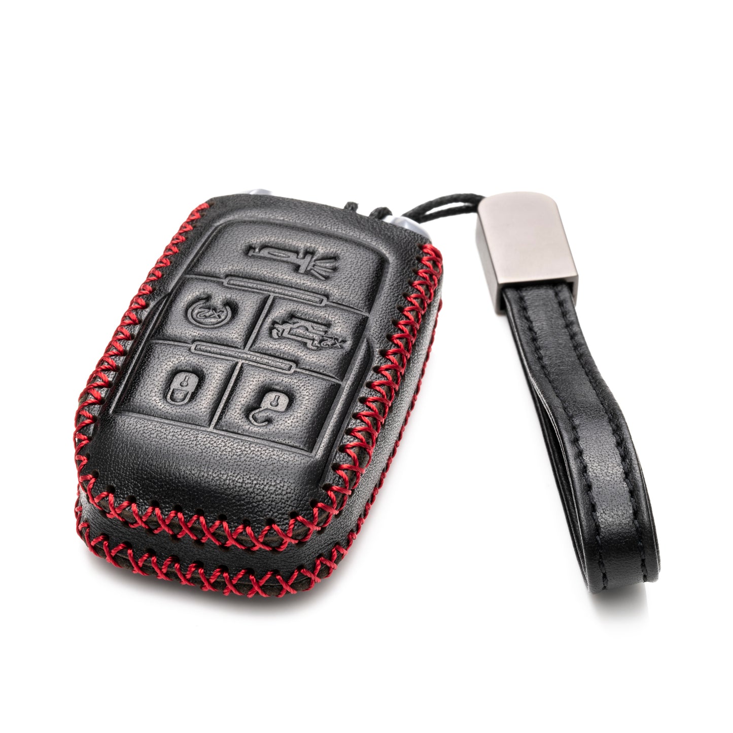 Vitodeco 5-Button Genuine Leather Keyless Entry Remote Control Smart Key Case Cover with Leather Key Strap Compatible for RAM 2500, 3500, 4500, 5500 2019 - 2024