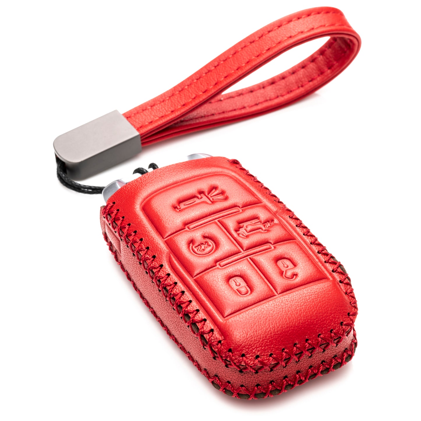 Vitodeco 5-Button Genuine Leather Keyless Entry Remote Control Smart Key Case Cover with Leather Key Strap Compatible for RAM 2500, 3500, 4500, 5500 2019 - 2024