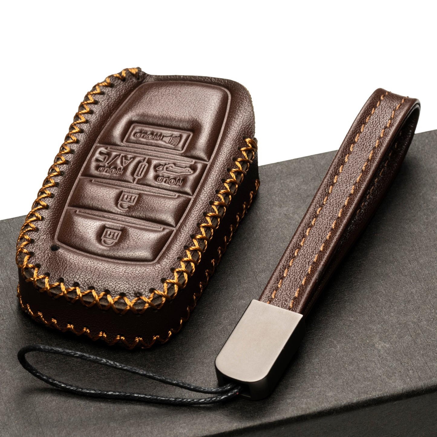 Vitodeco Genuine Leather Smart Key Fob Case with Leather Key Strap Compatible for Toyota Rav4 Prime 2025