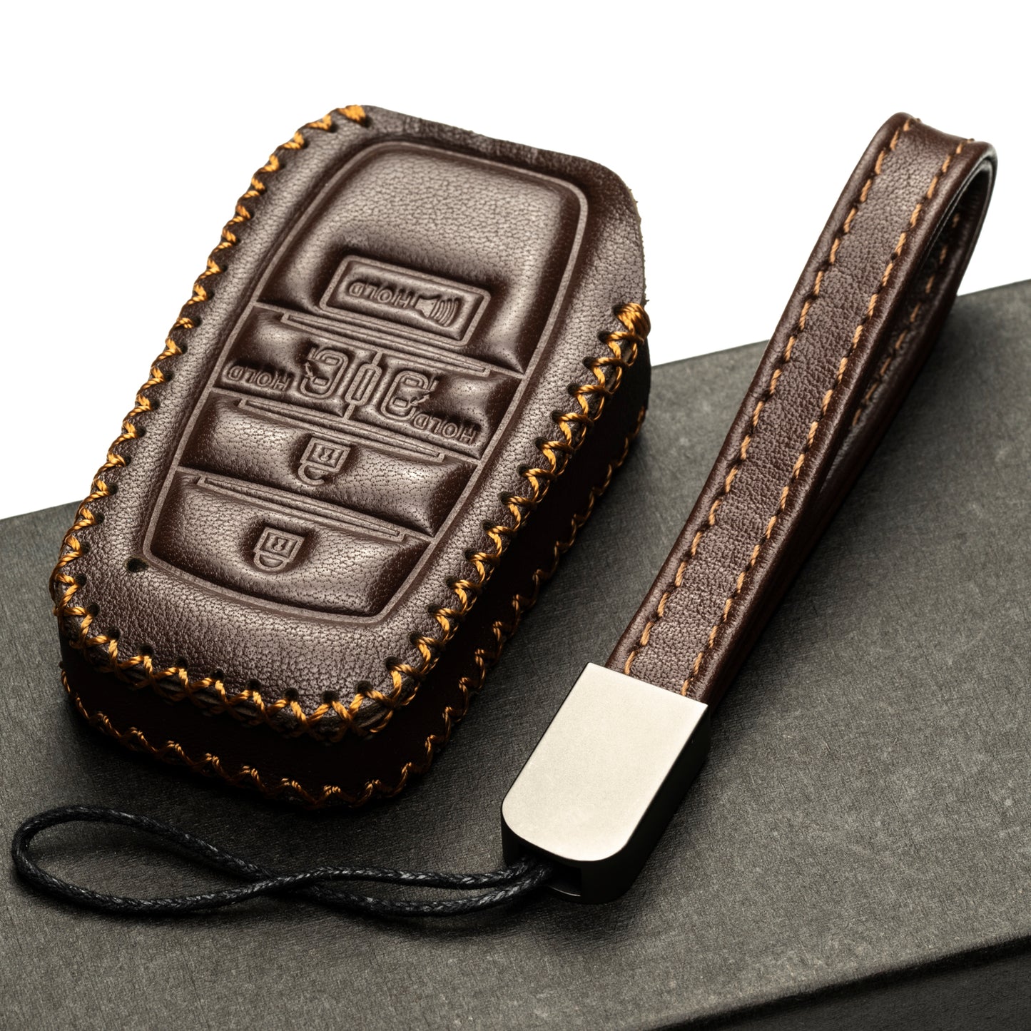 Vitodeco Genuine Leather Smart Key Fob Case with Leather Key Strap Compatible for Toyota Sienna 2021 - 2025