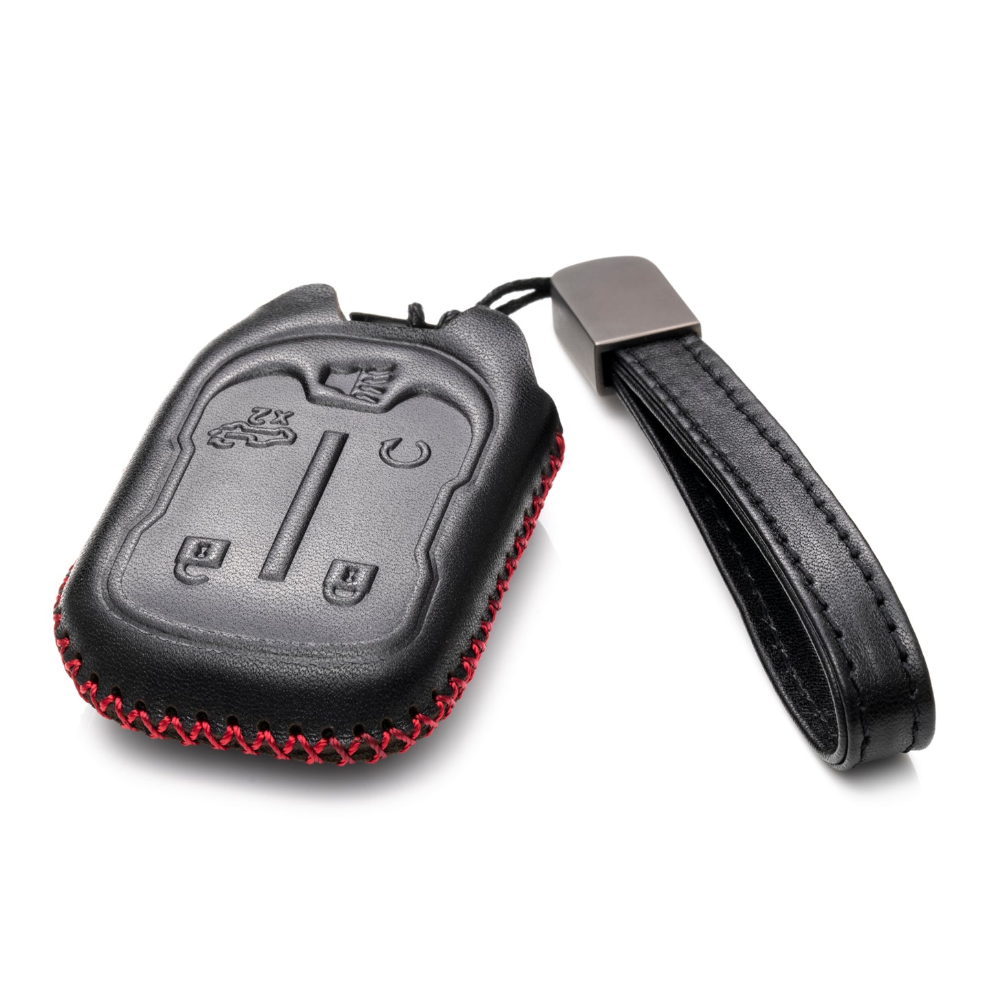 Vitodeco 4-Button Leather Smart Key Fob Case Compatible with Chevrolet Silverado 1500, 2500, 3500 2019 - 2023, GMC Sierra 2019 - 2023