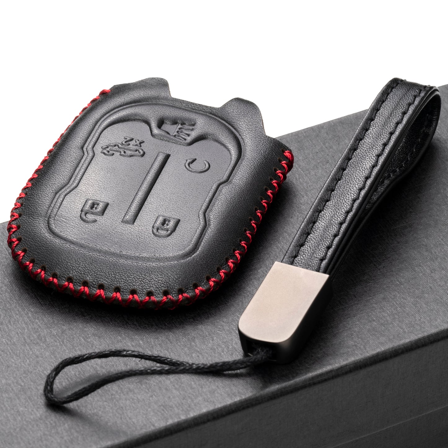 Vitodeco 4-Button Leather Smart Key Fob Case Compatible with Chevrolet Silverado 1500, 2500, 3500 2019 - 2023, GMC Sierra 2019 - 2023