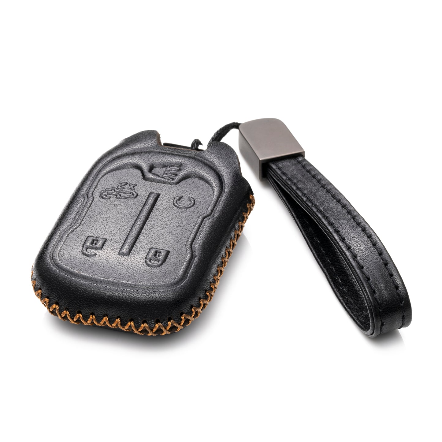 Vitodeco 4-Button Leather Smart Key Fob Case Compatible with Chevrolet Silverado 1500, 2500, 3500 2019 - 2023, GMC Sierra 2019 - 2023