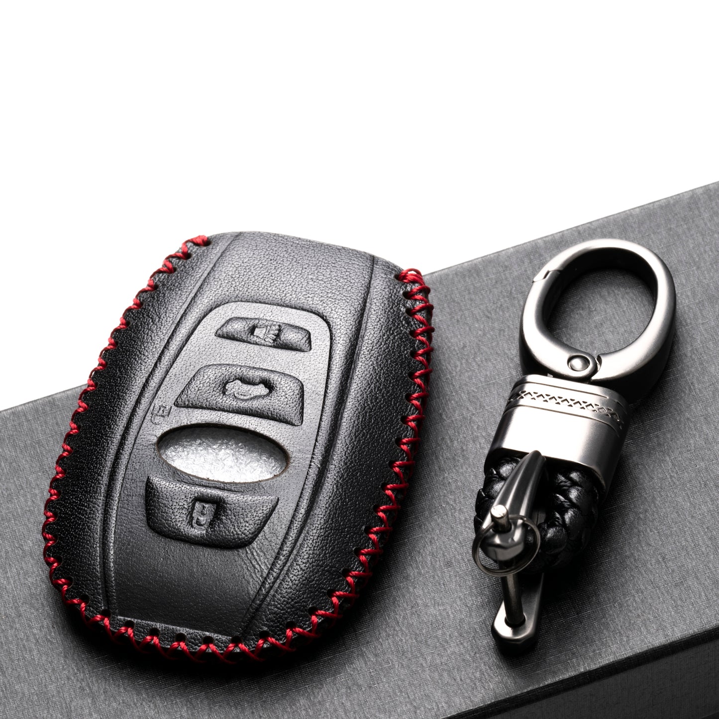 Vitodeco 4-Button Leather Smart Key Fob Case Cover Compatible with Subaru Forester, Impreza, Outback, WRX, BRZ, XV Crosstrek, Ascent, Solterra 2014 - 2024