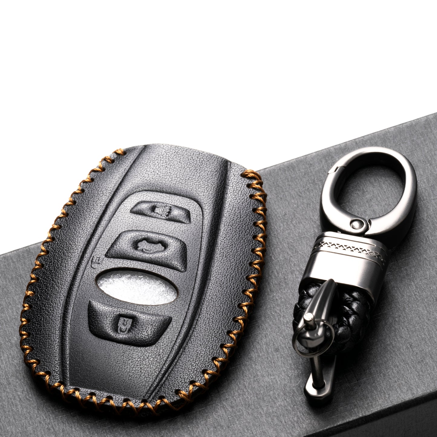 Vitodeco 4-Button Leather Smart Key Fob Case Cover Compatible with Subaru Forester, Impreza, Outback, WRX, BRZ, XV Crosstrek, Ascent, Solterra 2014 - 2024