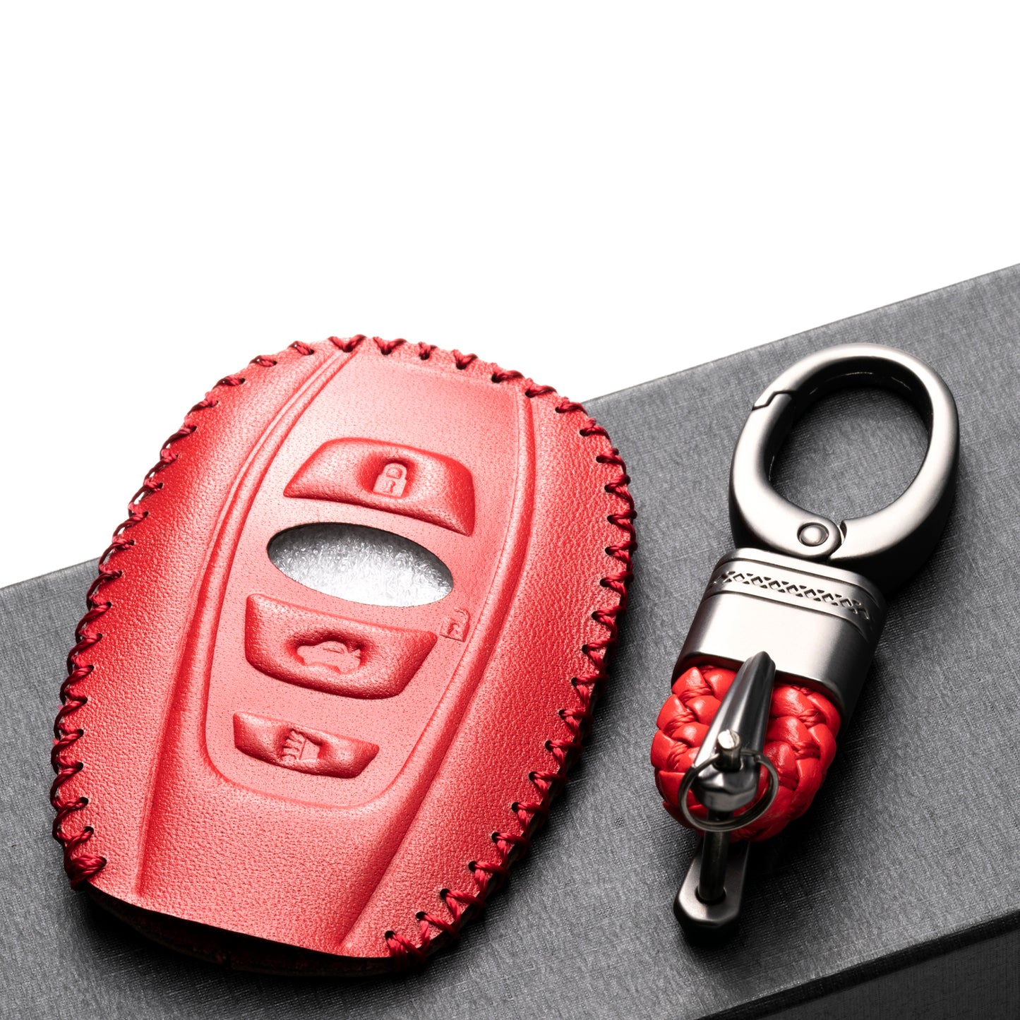 Vitodeco 4-Button Leather Smart Key Fob Case Cover Compatible with Subaru Forester, Impreza, Outback, WRX, BRZ, XV Crosstrek, Ascent, Solterra 2014 - 2024