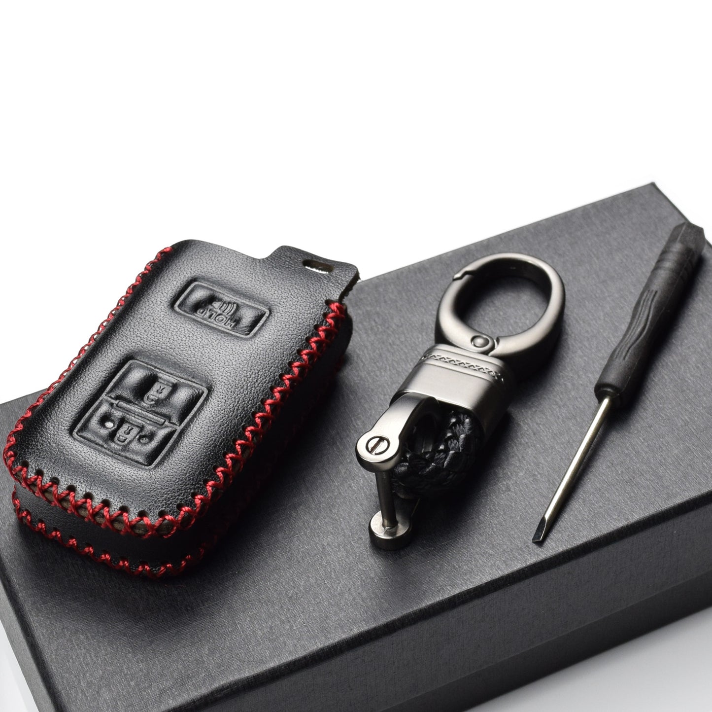 Vitodeco Leather Key Case Compatible for Toyota Land Cruiser, Tacoma, Prius C, 3-Button