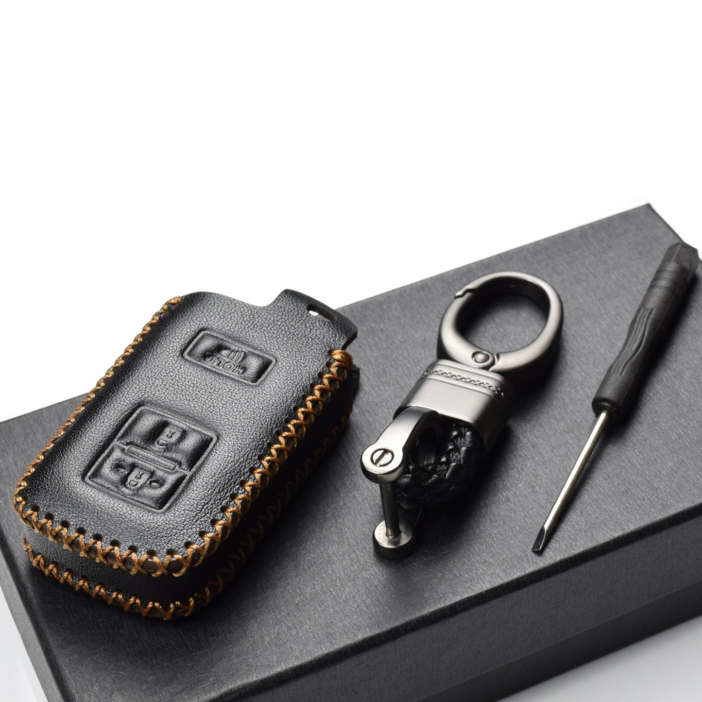 Vitodeco Leather Key Case Compatible for Toyota Land Cruiser, Tacoma, Prius C, 3-Button