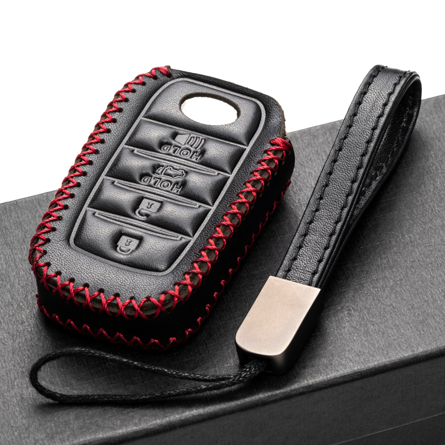 Vitodeco 4-Button Genuine Leather Smart Key Fob Case Compatible with Land Cruiser, 4Runner, Highlander, RAV4, Camry, Grand Highlander, Sequoia 2019-2024