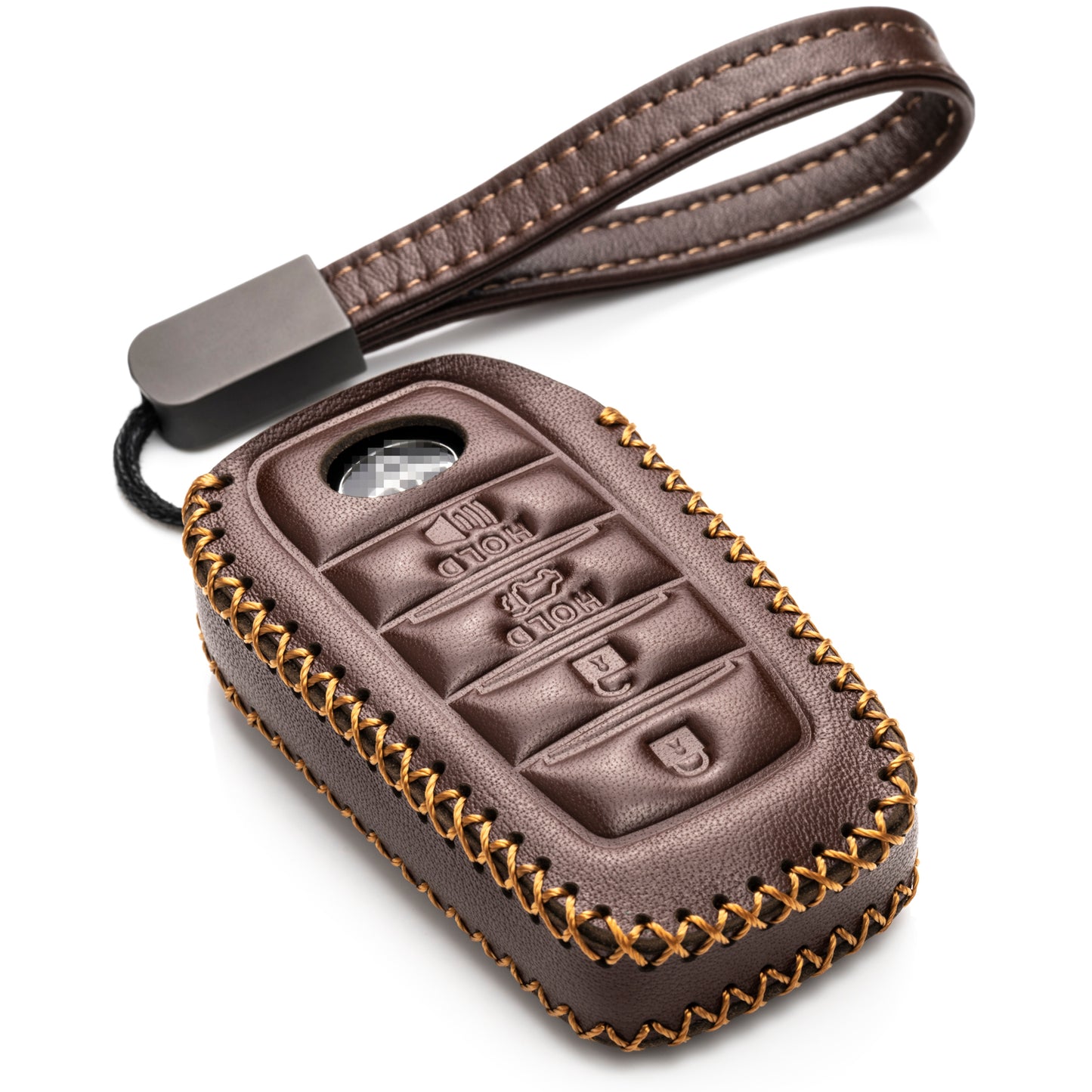 Vitodeco 4-Button Genuine Leather Smart Key Fob Case Compatible with Land Cruiser, 4Runner, Highlander, RAV4, Camry, Grand Highlander, Sequoia 2019-2024