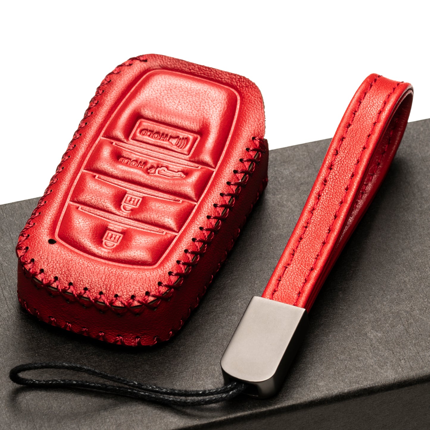 Vitodeco Genuine Leather Smart Key Fob Case with Leather Key Strap Compatible with Toyota Venza 2021-2024