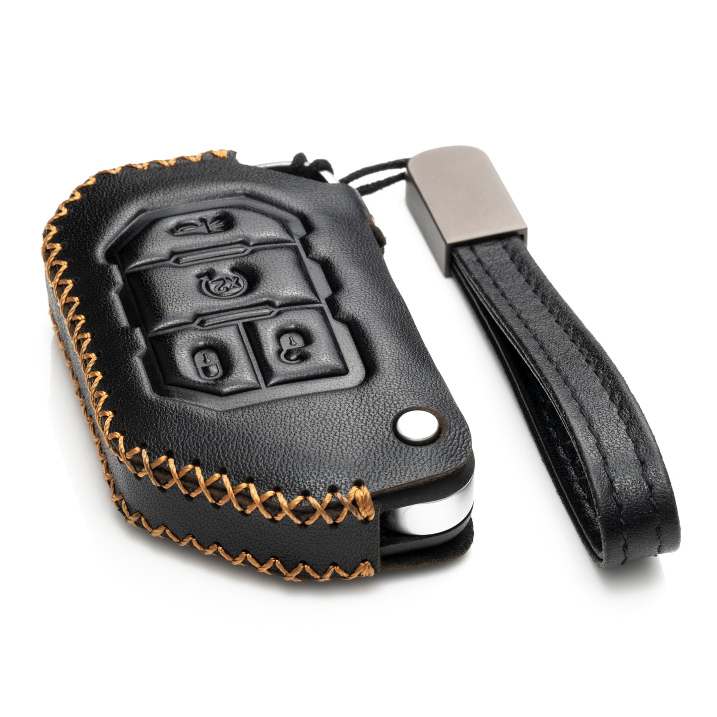 Vitodeco 4-Button Genuine Leather Flip Key Fob Case Cover Protector Compatible for 2018-2024 Jeep Wrangler