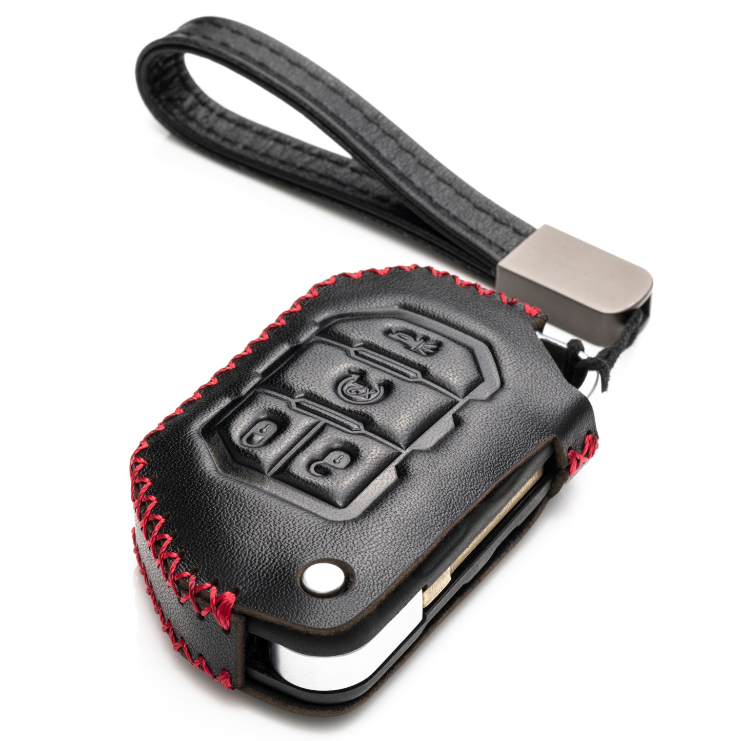 Vitodeco 4-Button Genuine Leather Flip Key Fob Case Cover Protector Compatible for 2018-2024 Jeep Wrangler