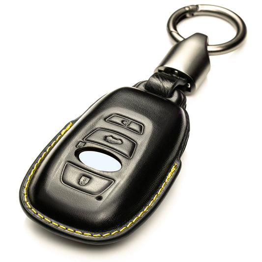 Vitodeco 3D Superior Leather Smart Key Fob Case Cover Compatible with Subaru Forester, Impreza, Outback, WRX, BRZ, XV Crosstrek, Ascent, Solterra (2014 - 2026 Models) - 4 Buttons, Black/Orange