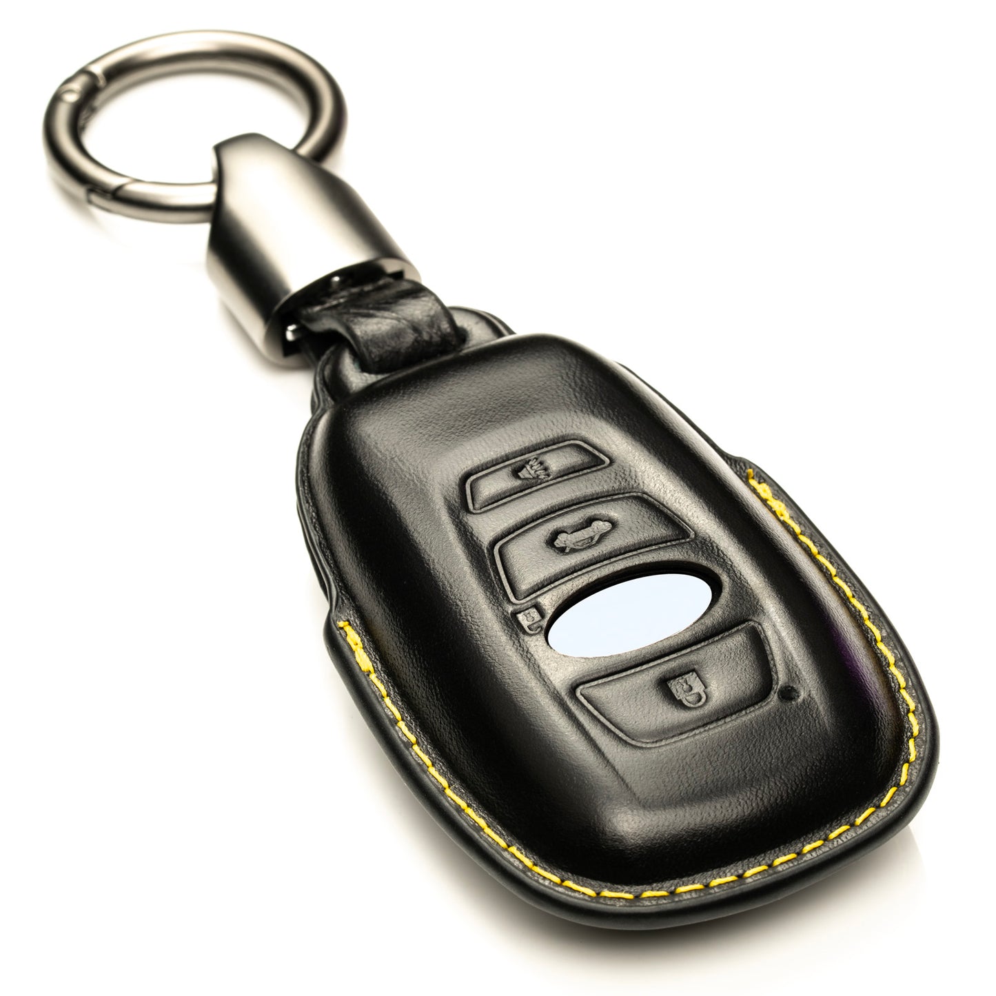 Vitodeco 3D Superior Leather Smart Key Fob Case Cover Compatible with Subaru Forester, Impreza, Outback, WRX, BRZ, XV Crosstrek, Ascent, Solterra (2014 - 2026 Models) - 4 Buttons, Black/Orange