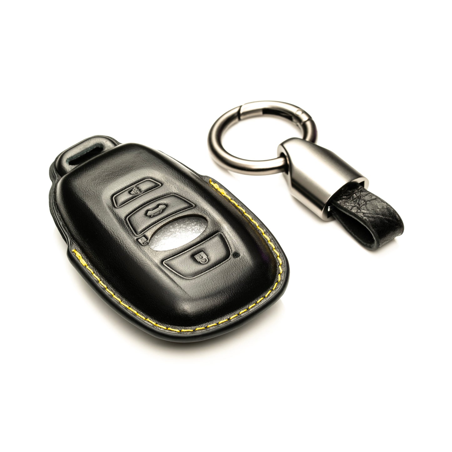 Vitodeco 3D Superior Leather Smart Key Fob Case Cover Compatible with Subaru Forester, Impreza, Outback, WRX, BRZ, XV Crosstrek, Ascent, Solterra (2014 - 2026 Models) - 4 Buttons, Black/Orange