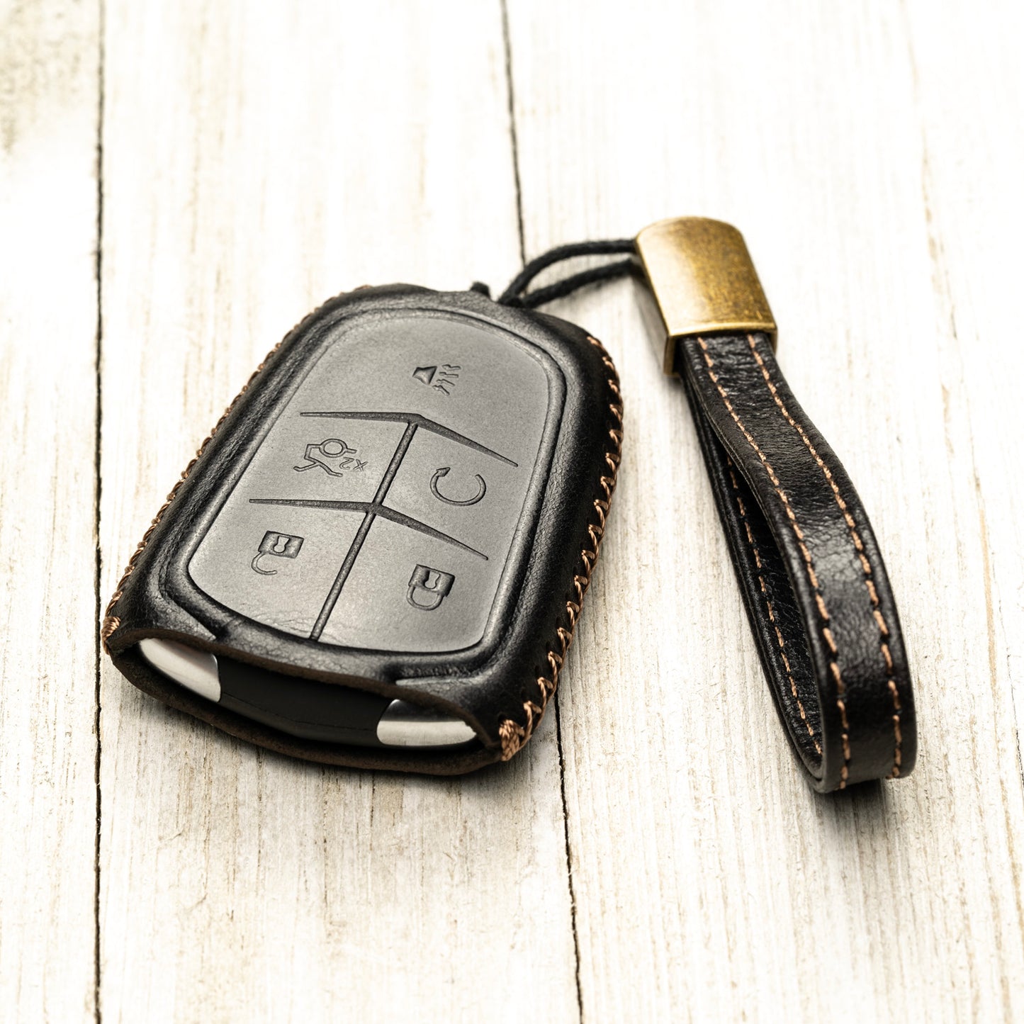 Vitodeco Superior Leather Key Fob Case Compatible for Cadillac XT4, Cadillac XT5, Cadillac XT6 2019-2024, 5-Button