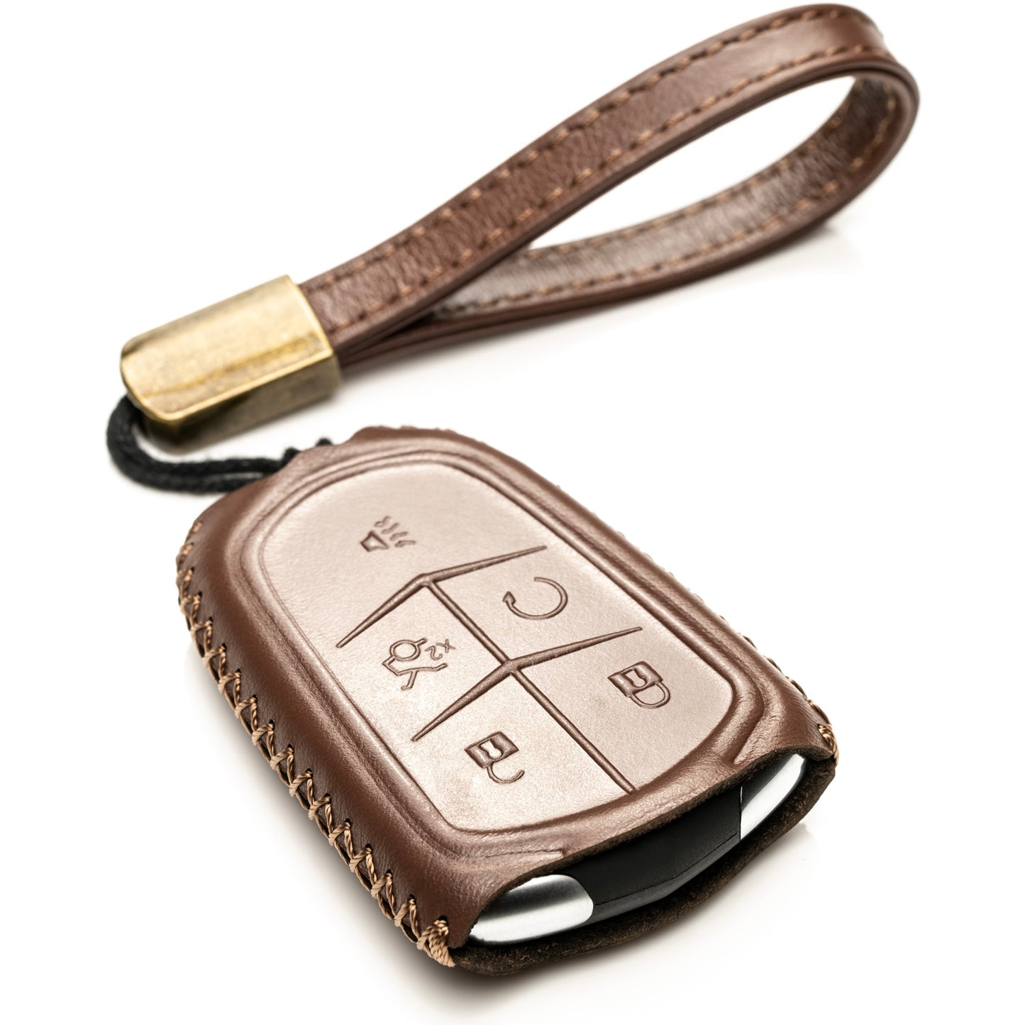 Vitodeco Superior Leather Key Fob Case Compatible for Cadillac XT4, Cadillac XT5, Cadillac XT6 2019-2024, 5-Button