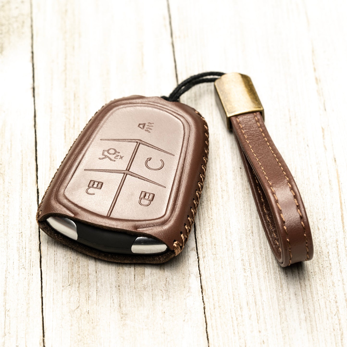 Vitodeco Superior Leather Key Fob Case Compatible for Cadillac XT4, Cadillac XT5, Cadillac XT6 2019-2024, 5-Button