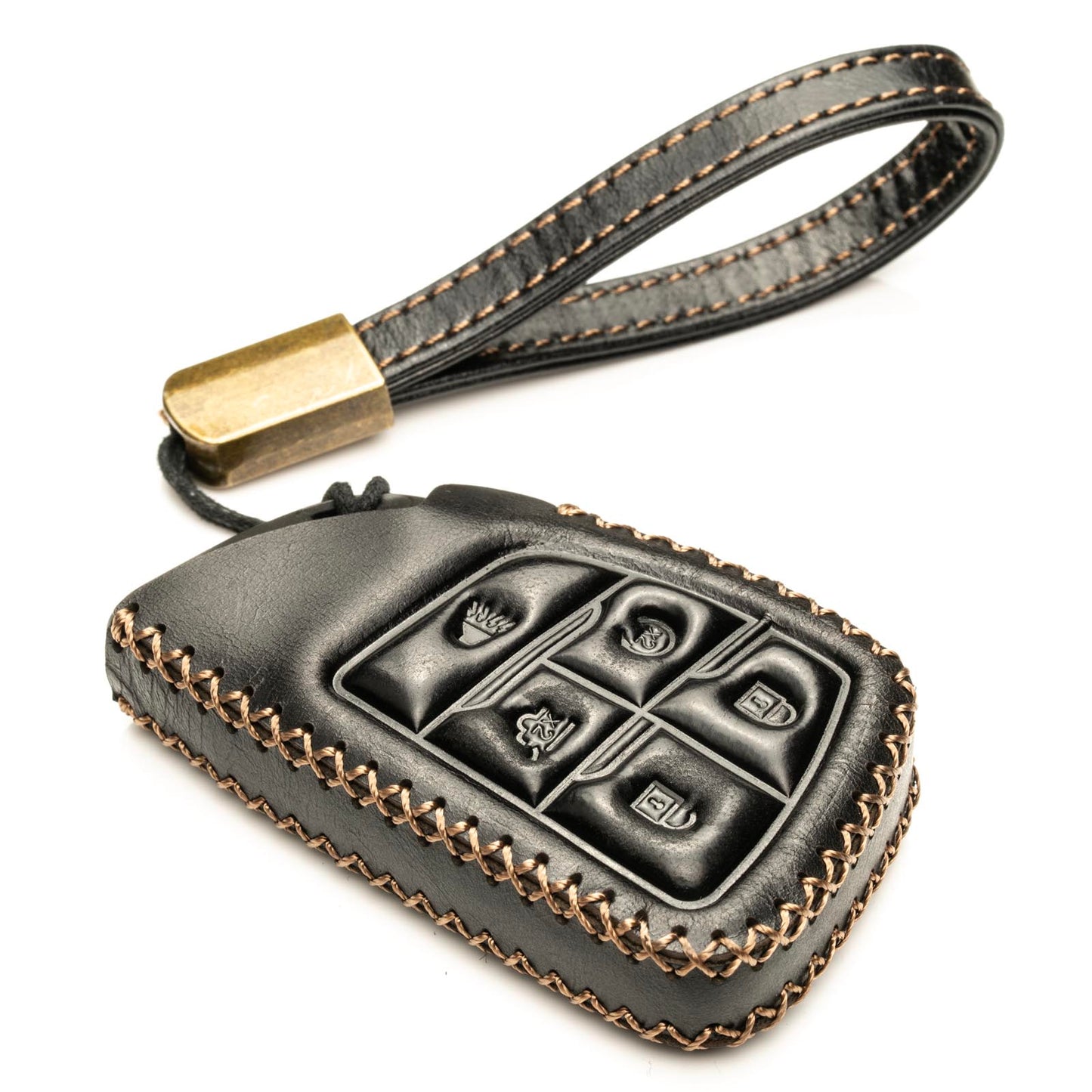 Vitodeco Genuine Leather Smart Key Fob Case Compatible with Chevrolet Silverado, Colorado, Suburban, Tahoe, Blazer, Equinox, Traverse - 5-Button