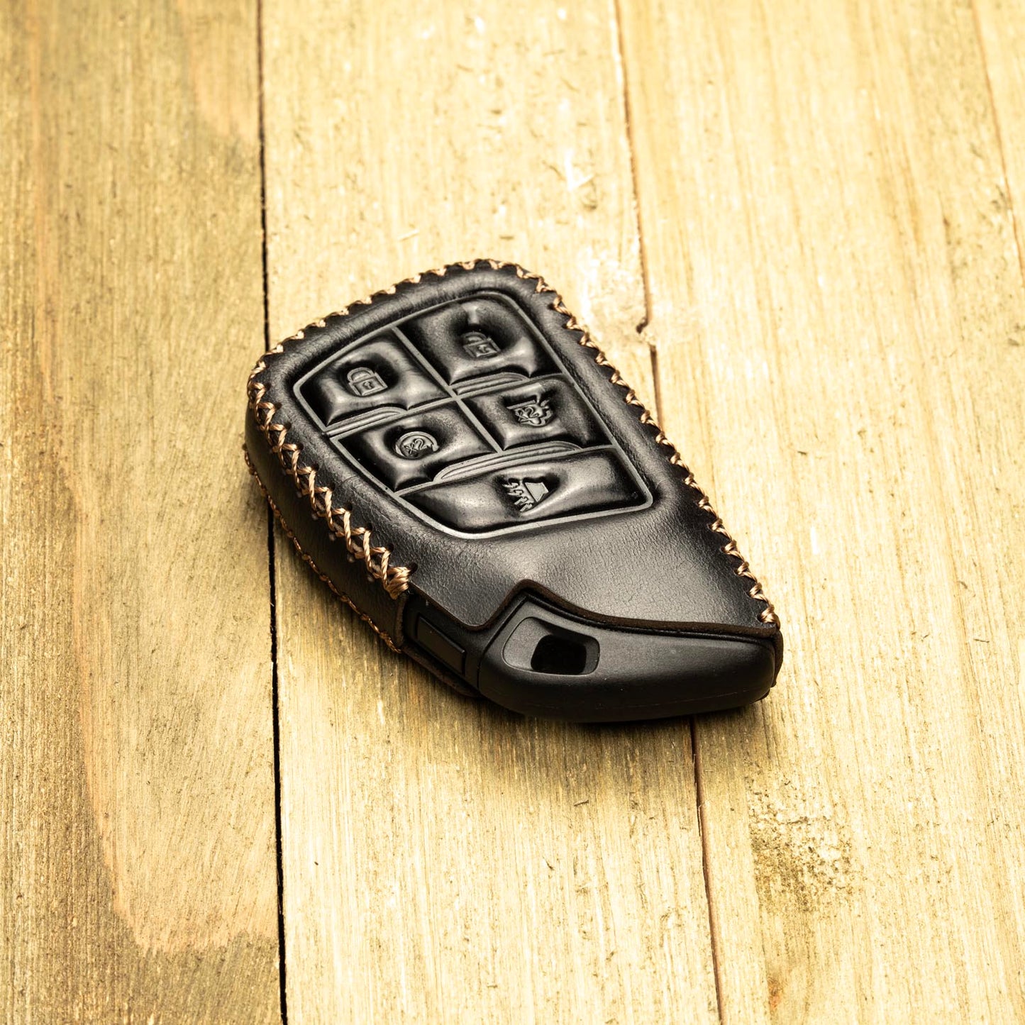 Vitodeco Genuine Leather Smart Key Fob Case Compatible with Chevrolet Silverado, Colorado, Suburban, Tahoe, Blazer, Equinox, Traverse - 5-Button