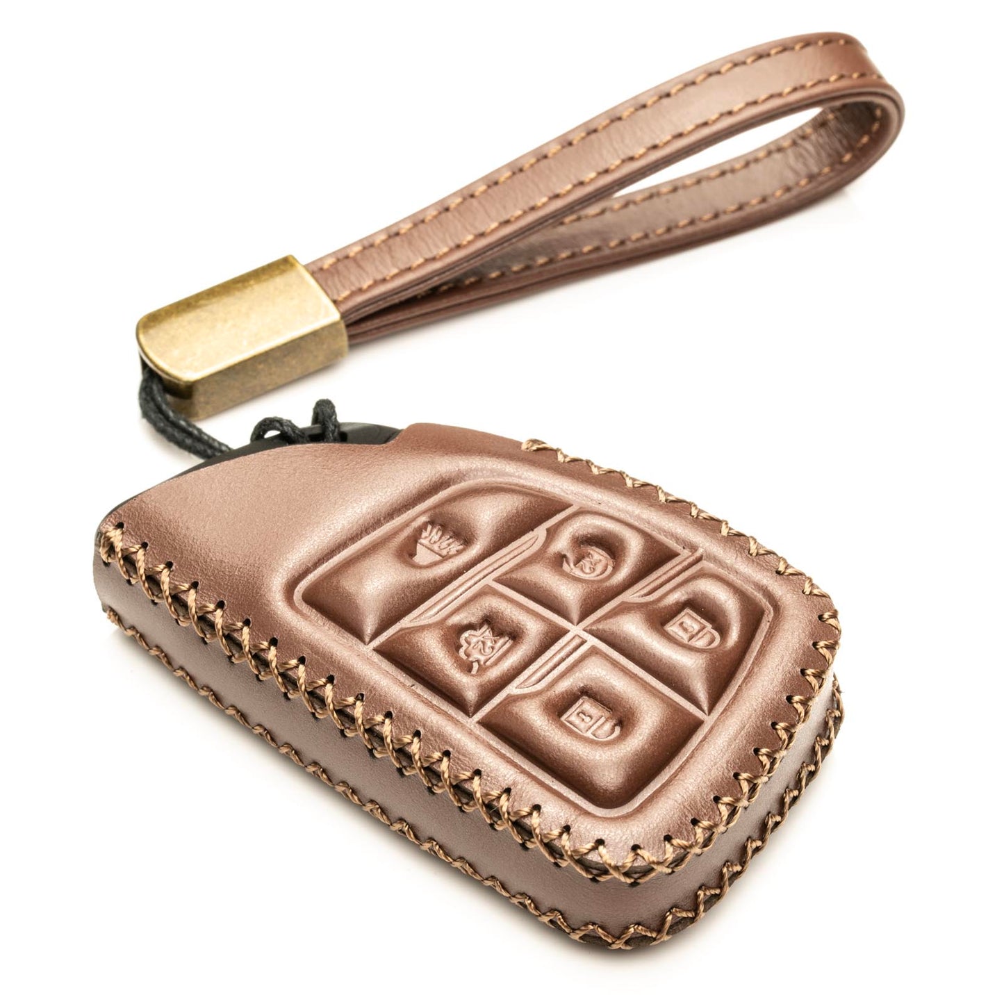 Vitodeco Genuine Leather Smart Key Fob Case Compatible with Chevrolet Silverado, Colorado, Suburban, Tahoe, Blazer, Equinox, Traverse - 5-Button