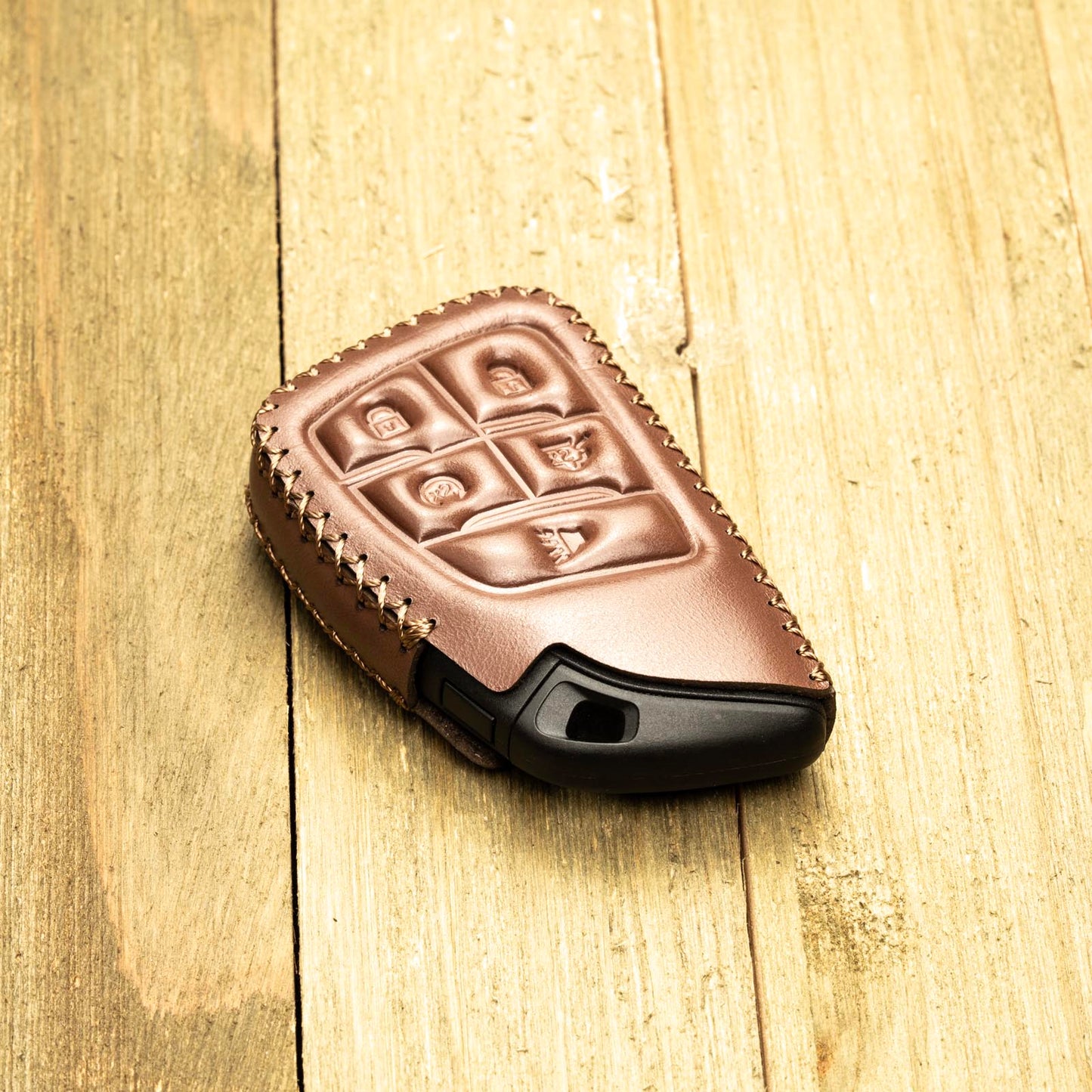 Vitodeco Genuine Leather Smart Key Fob Case Compatible with Chevrolet Silverado, Colorado, Suburban, Tahoe, Blazer, Equinox, Traverse - 5-Button
