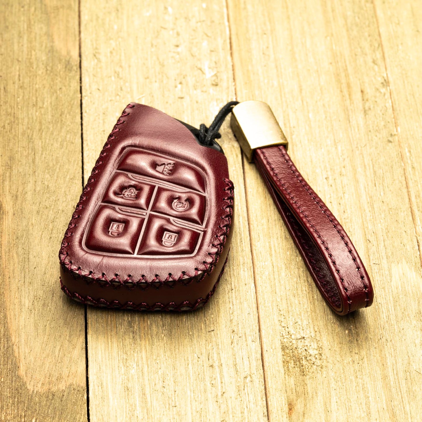 Vitodeco Genuine Leather Smart Key Fob Case Compatible with Chevrolet Silverado, Colorado, Suburban, Tahoe, Blazer, Equinox, Traverse - 5-Button