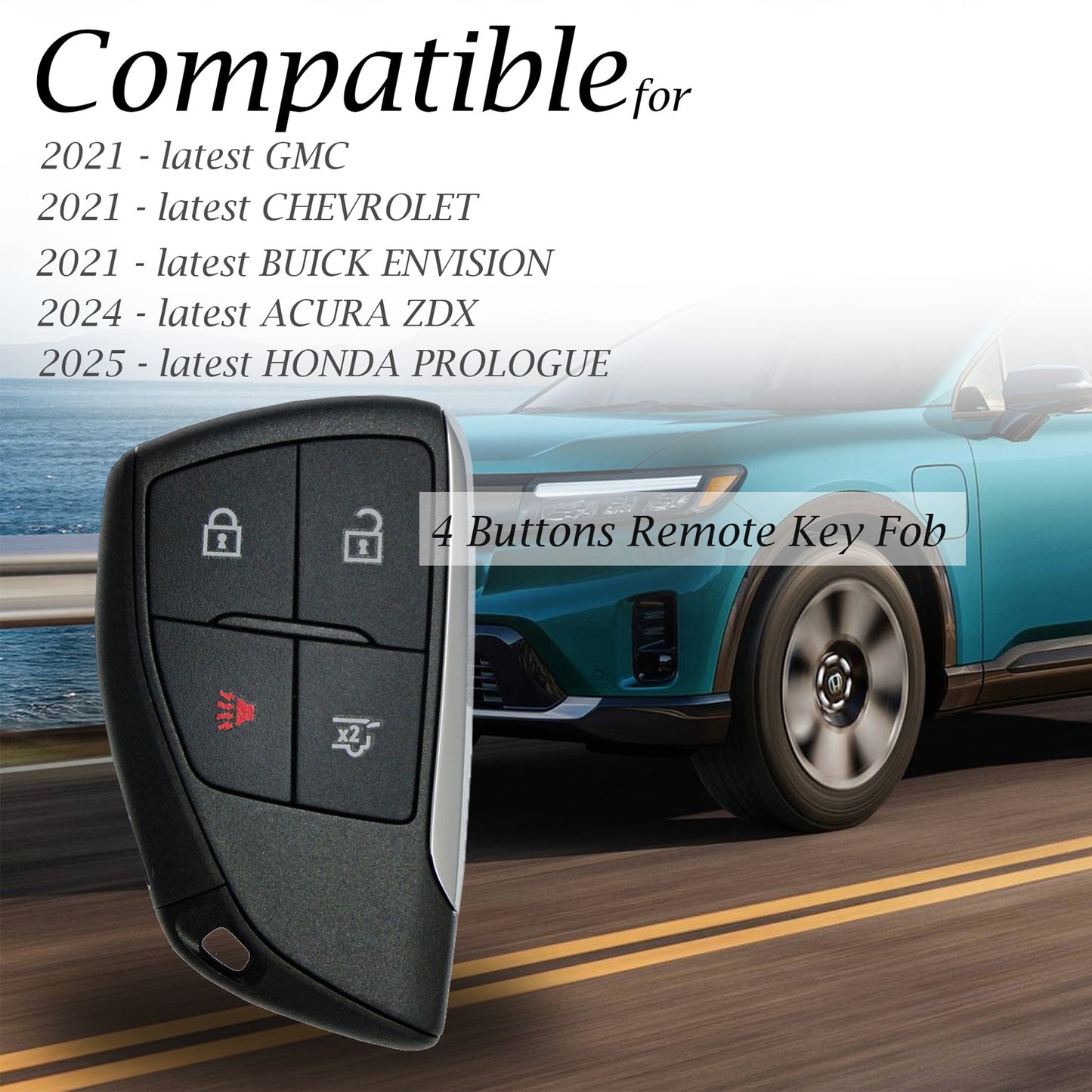 Vitodeco Leather Key Fob Cover Case Protector Compatible with Acura ZDX, Honda PROLOGUE, Buick ENVISION - 4 Buttons