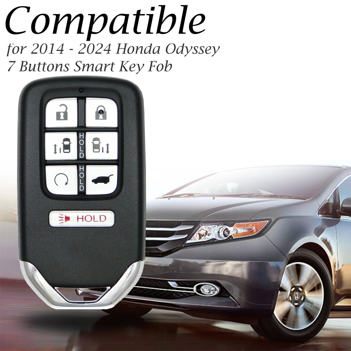 Vitodeco Leather Smart Key Remote Entry Fob Case Cover Protector Compatible with Honda Odyssey (2014 - 2024 Models) - 7 Buttons