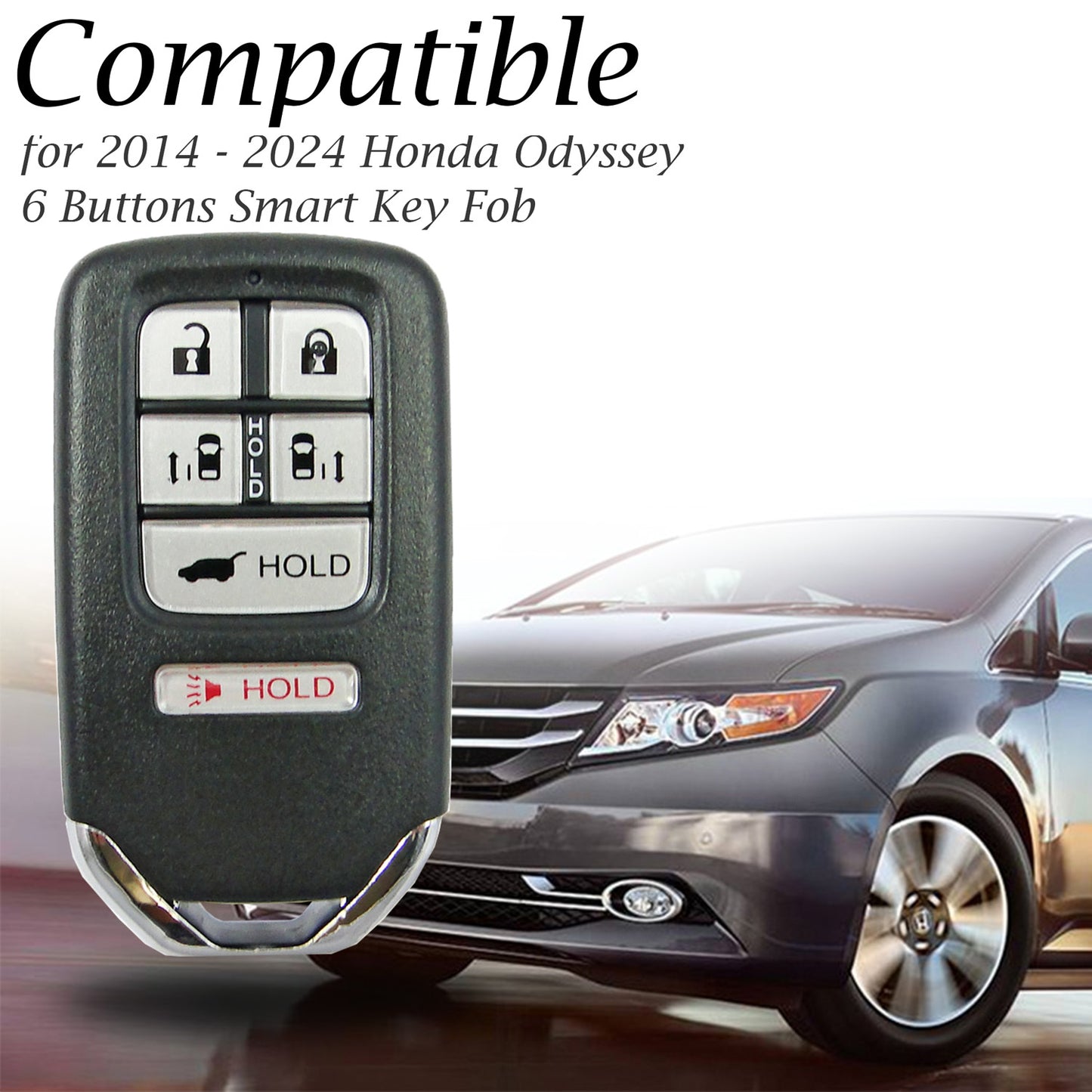 Vitodeco Leather Smart Key Remote Entry Fob Case Cover Protector Compatible with Honda Odyssey (2014 - 2024 Models) - 6 Buttons