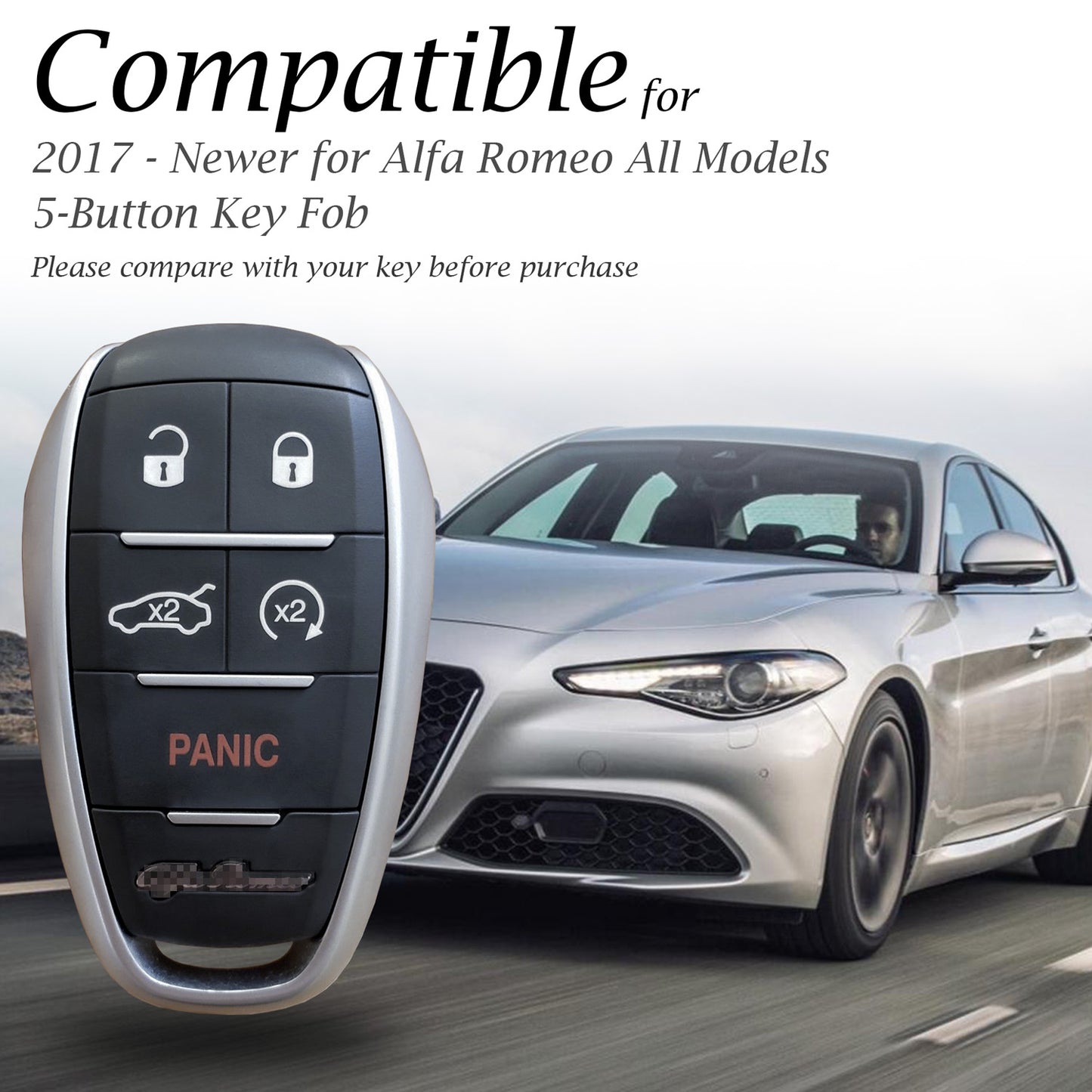 Vitodeco Genuine Leather Smart Key Fob Case Protector Compatible for Alfa Romeo Giulia, Stelvio, Tonale (2017 - 2025 Models) - 5-Button