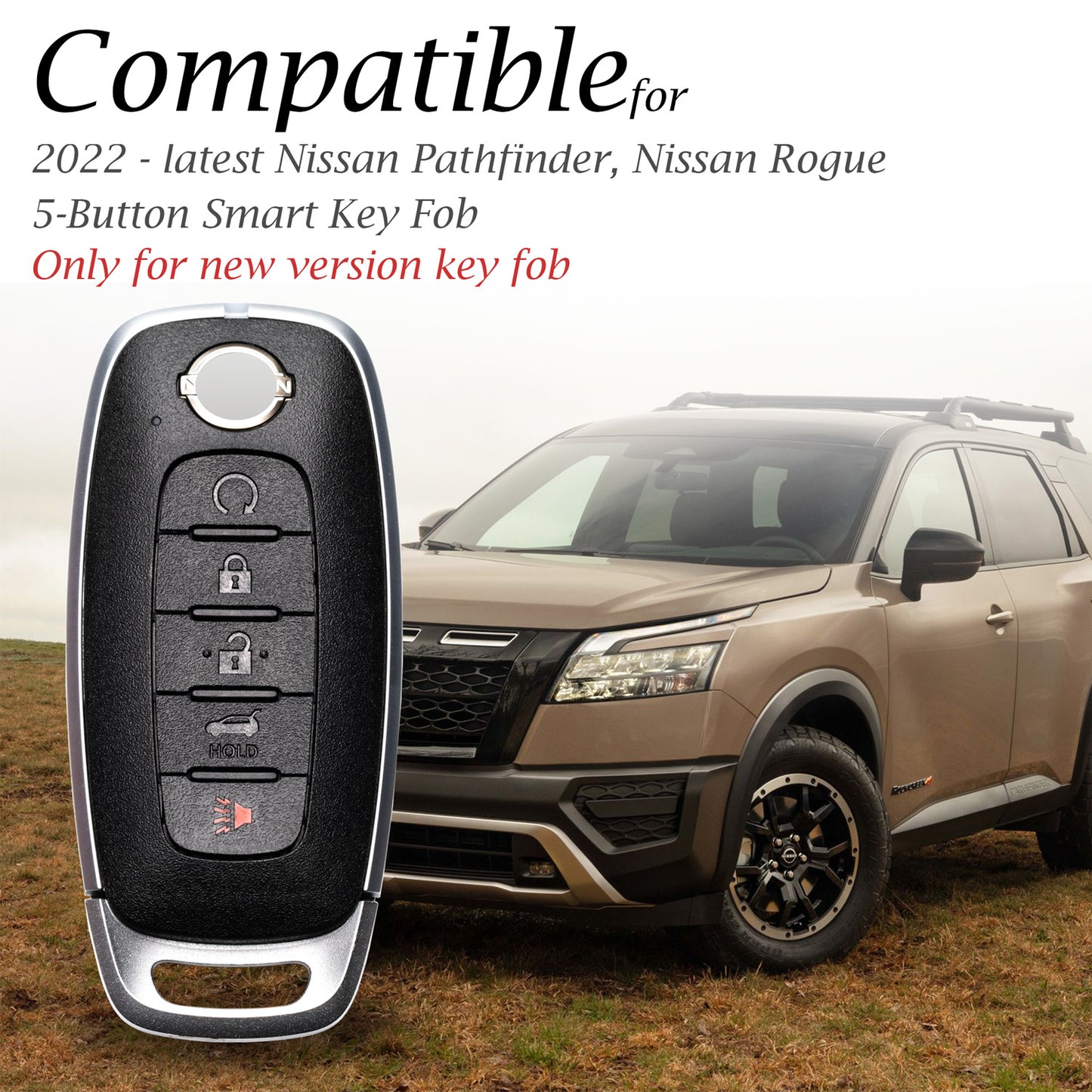 Vitodeco Genuine Leather Smart Key Fob Case Compatible with Nissan Sentra, Versa, Rogue, Pathfinder, Murano, Kicks, Ariya, Armada (2022 - 2026 Models) - 5-Button