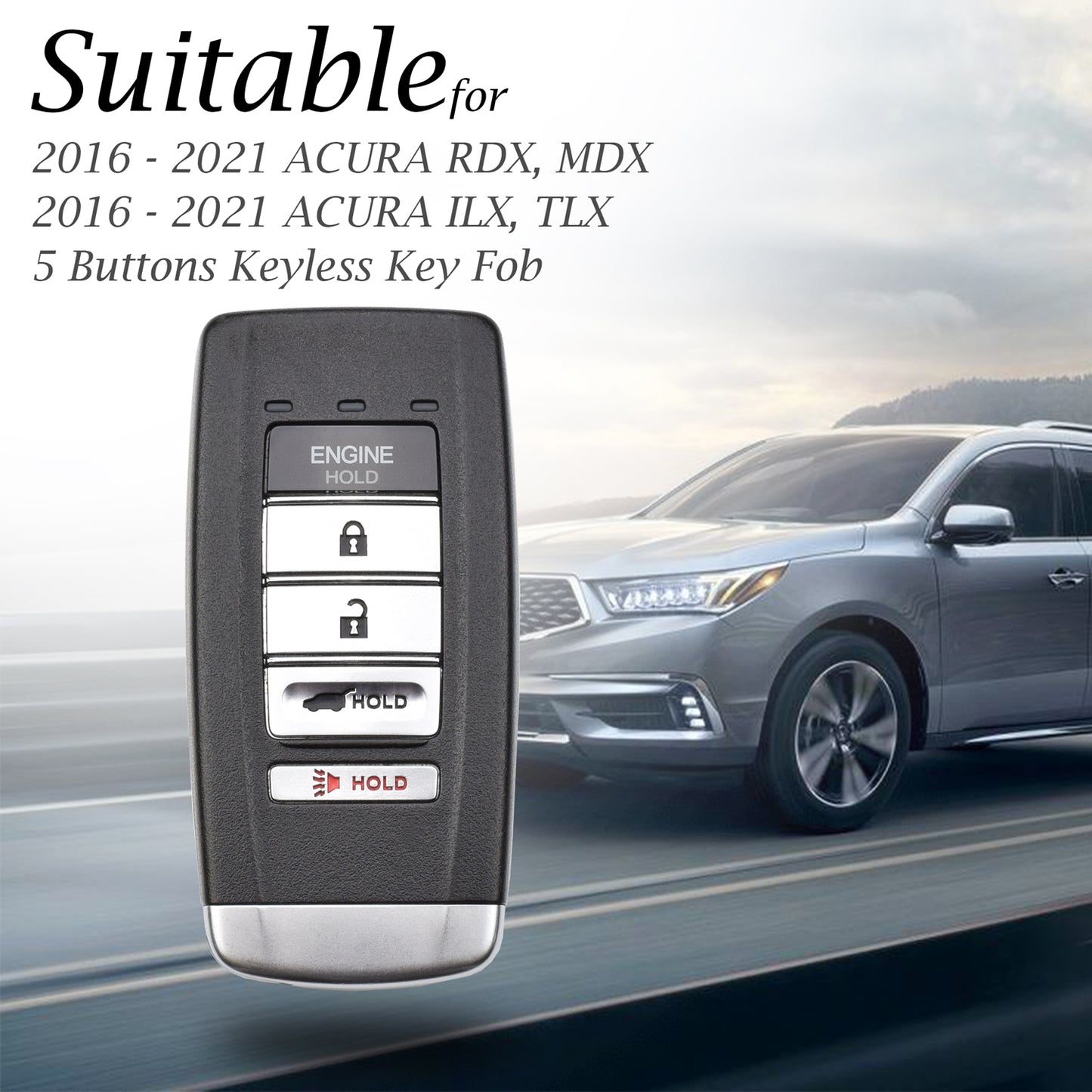Vitodeco Leather Smar Key Fob Case Compatible with Acura RDX, MDX, ILX, TLX (2016 - 2021Models) - 5-Button