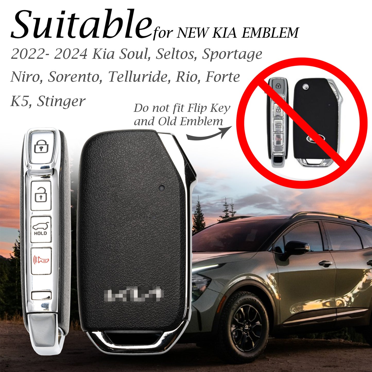 Vitodeco 4-Button Genuine Leather Smart Key Fob Case Compatible with KIA Soul, Seltos, Sportage, NIRO, Sorento, Telluride, Rio, Forte, K5 2022-2024 New Emblem