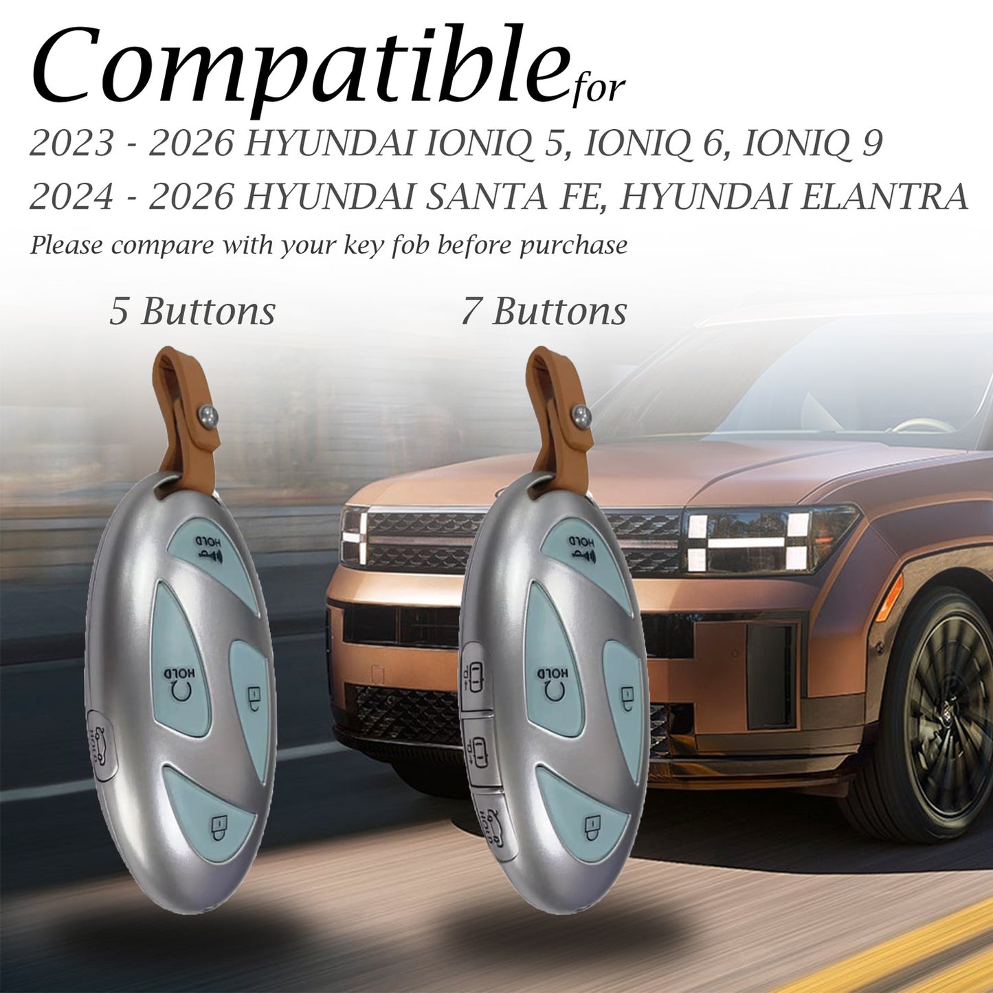 Vitodeco Superior 3D Premium Leather Remote Key Fob Case Cover Protector Compatible with Hyundai Santa Fe, Elantra, IONIQ 5, IONIQ 6, IONIQ 9