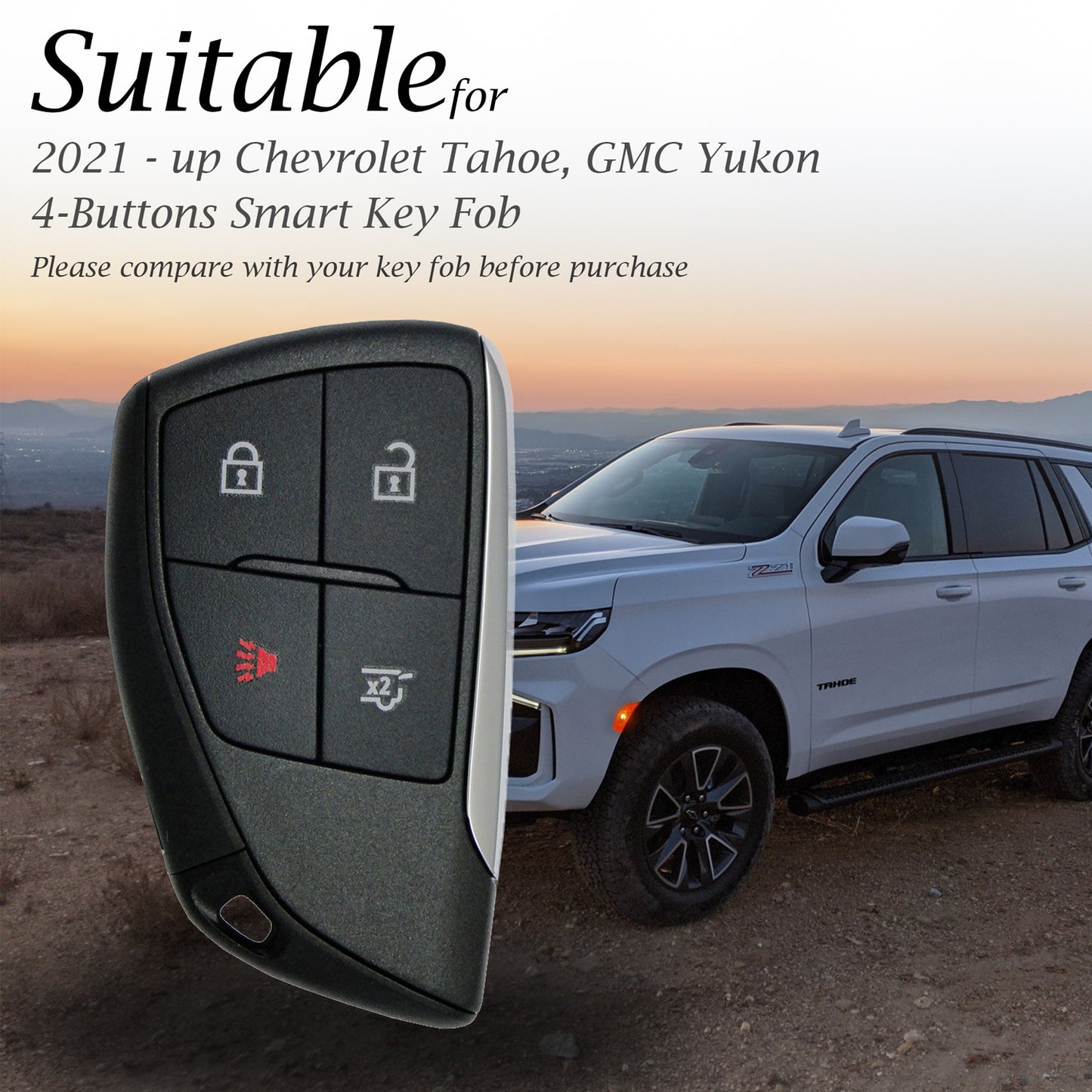 Vitodeco 4-Button Genuine Leather Smart Key Fob Case Compatible with GMC Yukon Denali, Chevrolet Suburban Tahoe 2021- 2024