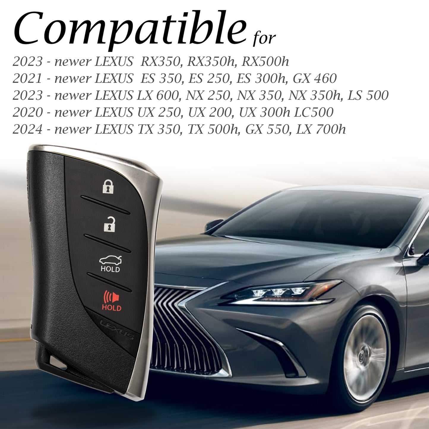 Vitodeco Leather Smart Key Fob Case Protector Compatible with Lexus RX350, ES250, ES350, UX250, UX350, NX250, NX350, GX460, GX550, LX600, TX350, LC500, LS500 (2021 - 2026 Models) - 4-Button