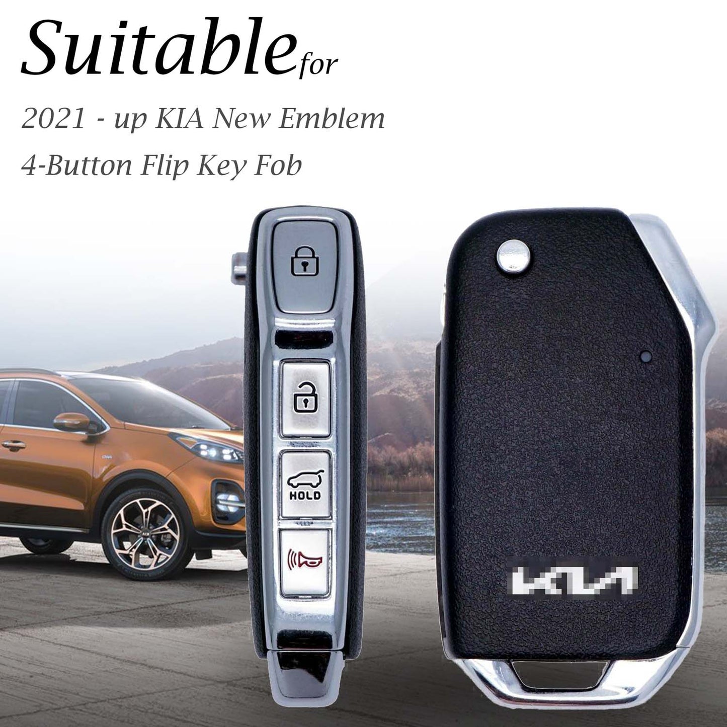 Vitodeco Leather Key Fob Case Compatible for KIA New Emblem 2021-2024, 4-Button